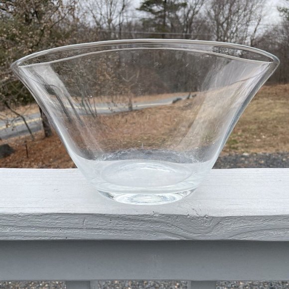 LARGE MCM Vintage Glass 12.25" Centerpiece Bowl Modern Clear Decor Design - Picture 3 of 16